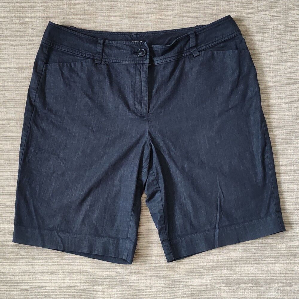 Ann Taylor Dark Blue Chambray Bermuda Chino Shorts Size 10 Curvy Preppy Cotton
